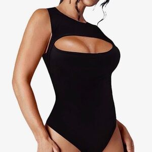 NAKED WARDROBE Black Cutout Bodysuit